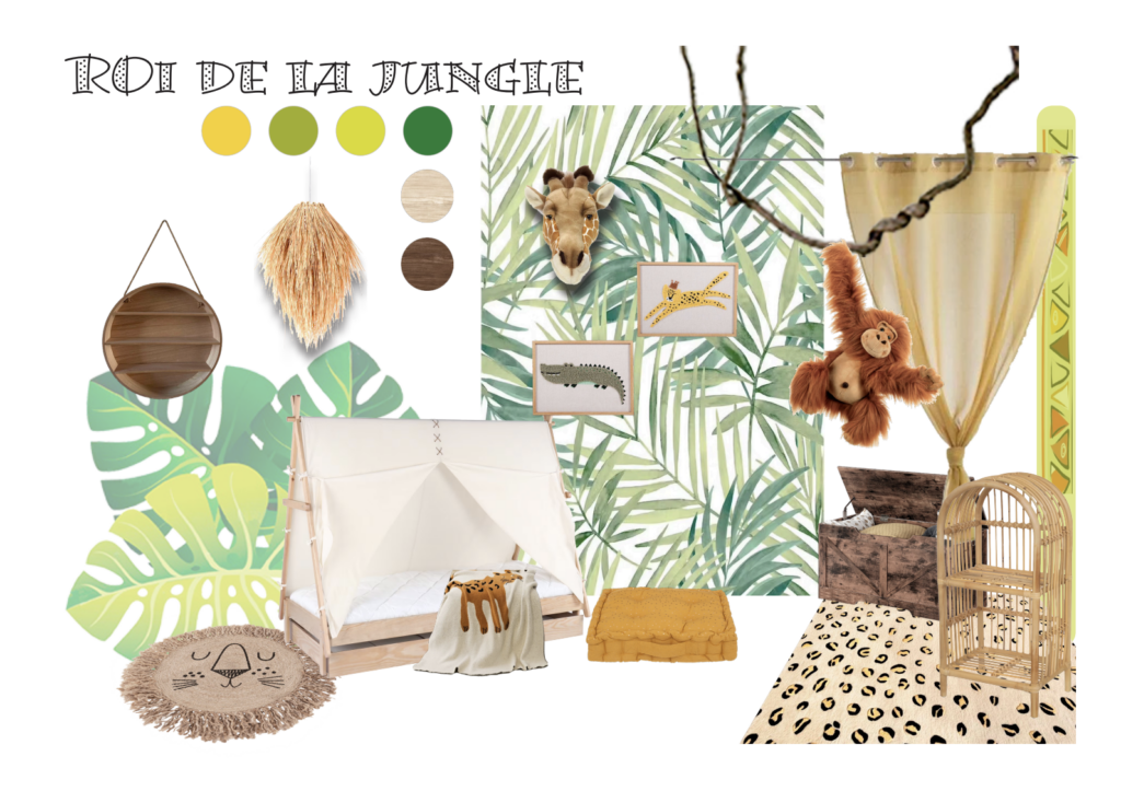Planche d'inspiration chambre d'enfant thème "Jungle"